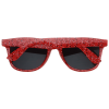a red sunglasses with black lenses