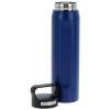 a blue water bottle with a black handle