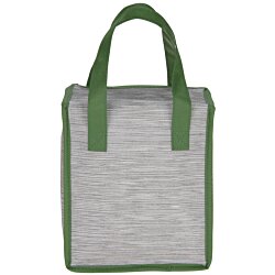 a grey and green bag