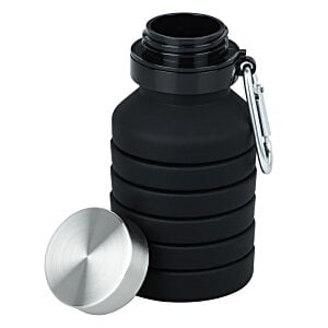 Additional Image 1 - a black water bottle with a silver cap