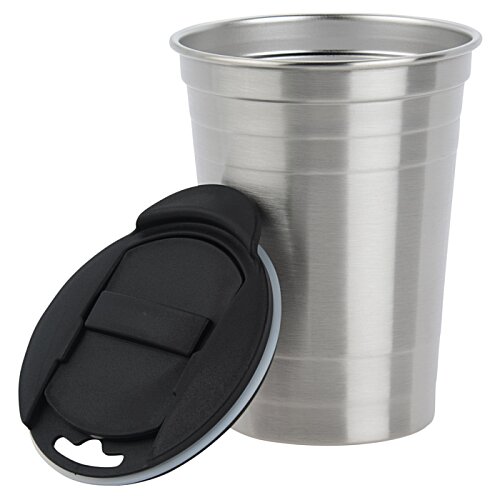 Additional Image 1 - a silver cup with a black lid