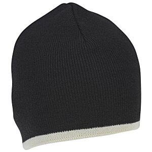 Additional Image 1 - a black beanie with white trim