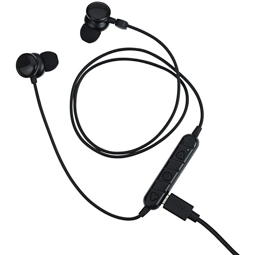 Additional Image 3 - a black earbuds with a cord