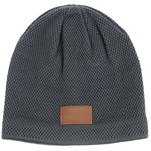 Additional Image 1 - a grey beanie with a brown patch