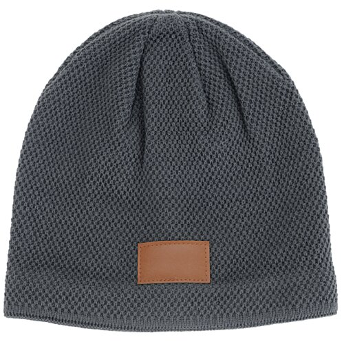 Additional Image 1 - a grey beanie with a brown patch