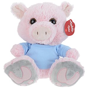 Additional Image 1 - a pink stuffed animal with a blue shirt