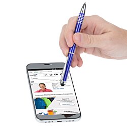a hand holding a pen on a cellphone