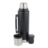 a black thermos with a silver lid
