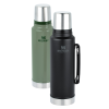 a group of black and green thermos