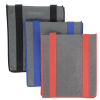 a group of grey and red notebooks