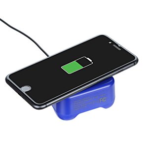 Additional Image 4 - a black cell phone on a blue and black charging device