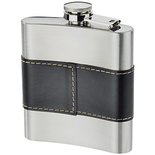Additional Image 2 - a silver flask with black stitching