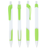 a group of pens with green caps