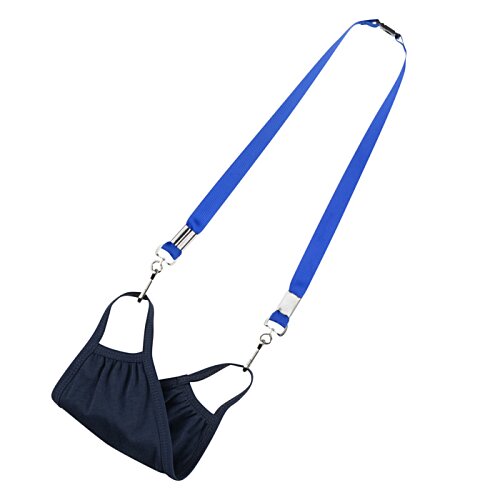 Additional Image 2 - a blue and white face mask with a blue strap