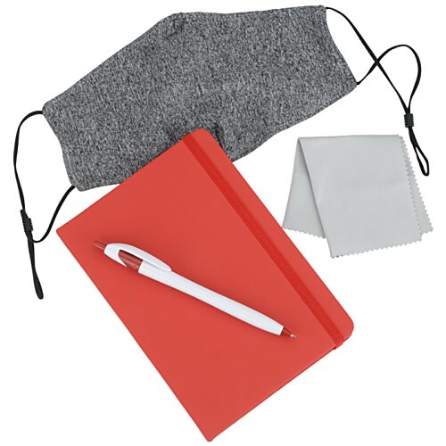 Additional Image 1 - a red notebook with a pen and grey cloth
