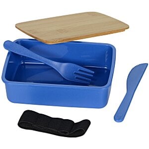 Additional Image 2 - a blue container with a spoon and a wooden board