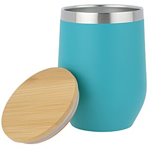 Additional Image 1 - a blue and silver cup with a wooden lid