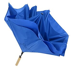 Additional Image 4 - a blue umbrella with a wooden handle