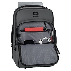 Additional Image 1 - a grey backpack with a red and black pocket