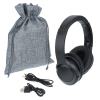 a black headphones and a grey bag