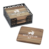 View Image 2 of 5 of Acacia Wood 4-Piece Coaster Set in Metal Stand - Square