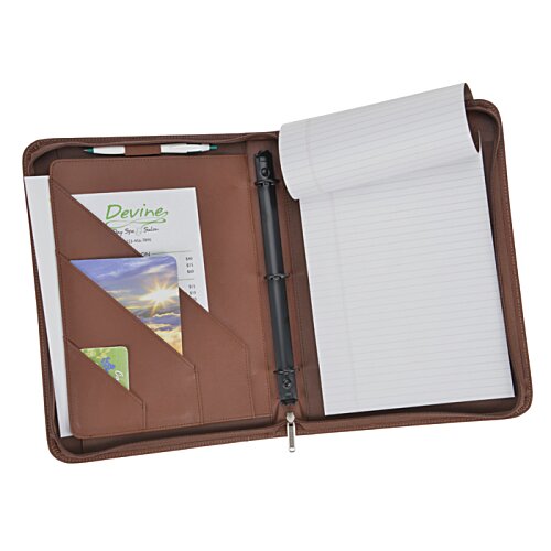 Additional Image 2 - a brown leather notebook with a pen