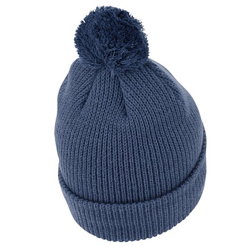 Additional Image 2 - a blue knit hat with a pom