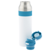 a white and blue thermos