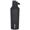 a black water bottle with a white background