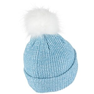 Additional Image 1 - a blue knit hat with a white pom