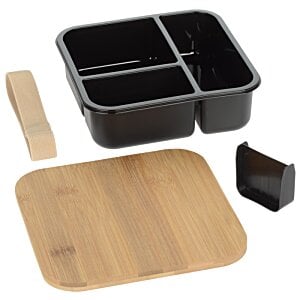 Additional Image 1 - a black tray with a wooden cutting board