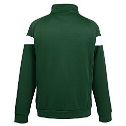 a green jacket with white stripes