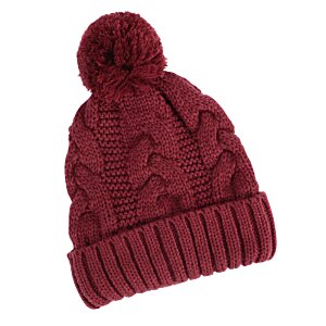Additional Image 1 - a red knit hat with a pom