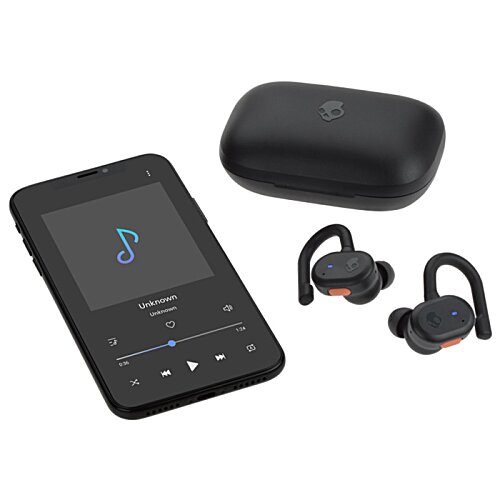 Additional Image 2 - a black electronic device with a case and earbuds