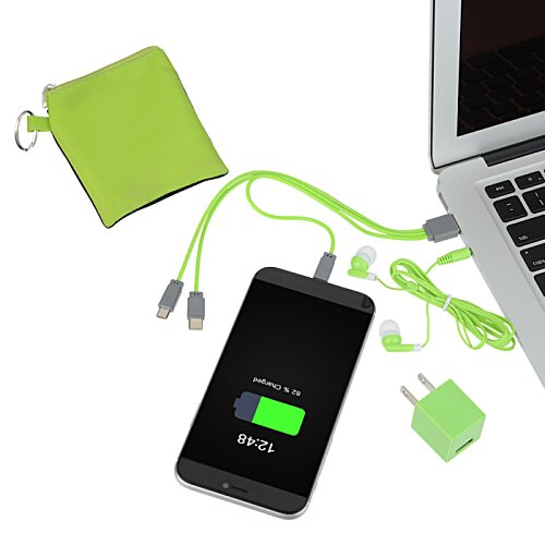 Additional Image 6 - a black cell phone with green cord attached to a laptop