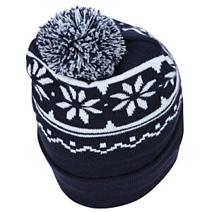 Additional Image 3 - a black and white knitted hat with a pom