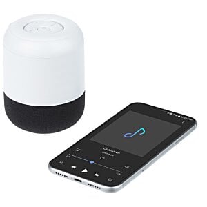 Additional Image 2 - a black and white speaker next to a black cell phone