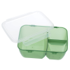 a green plastic container with a clear lid