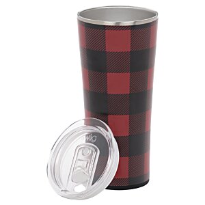 Additional Image 2 - a red and black plaid tumbler with a lid