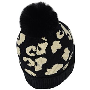 Additional Image 1 - a black and white beanie with a pom
