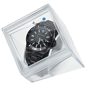 Additional Image 1 - a black watch in a clear plastic container