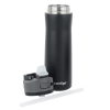 a black and silver thermos