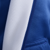 a close up of a blue suit