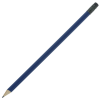 a blue pencil with a black eraser