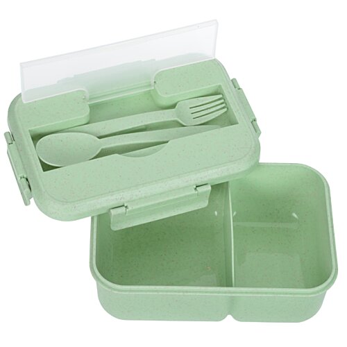 Additional Image 3 - a green lunch box with a spoon and fork