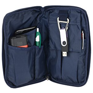 Additional Image 2 - a blue bag with a pocket and a keychain