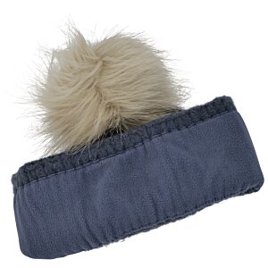 Additional Image 1 - a blue knit hat with a fluffy ball