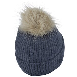 Additional Image 2 - a blue knit hat with a white pom