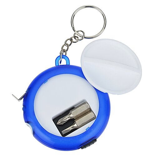 Additional Image 3 - a blue and white key chain with a metal sharpener