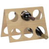 a wooden wine rack with wine bottles